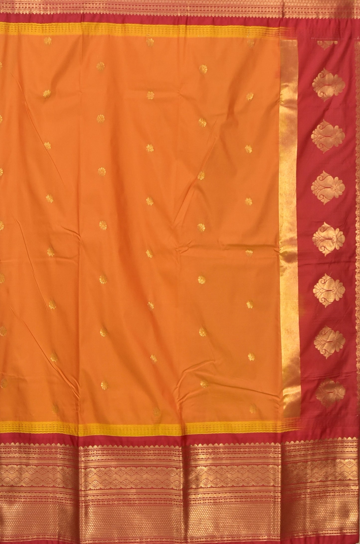 Orange & Red Semi Gadwal Silk Saree