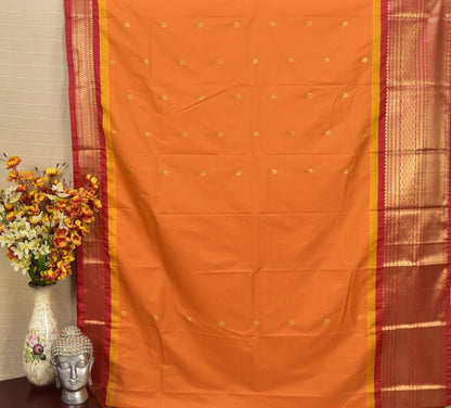 Orange & Red Semi Gadwal Silk Saree