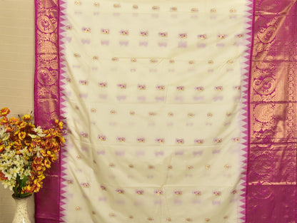Graceful White & Pink Semi Gadwal Silk Saree