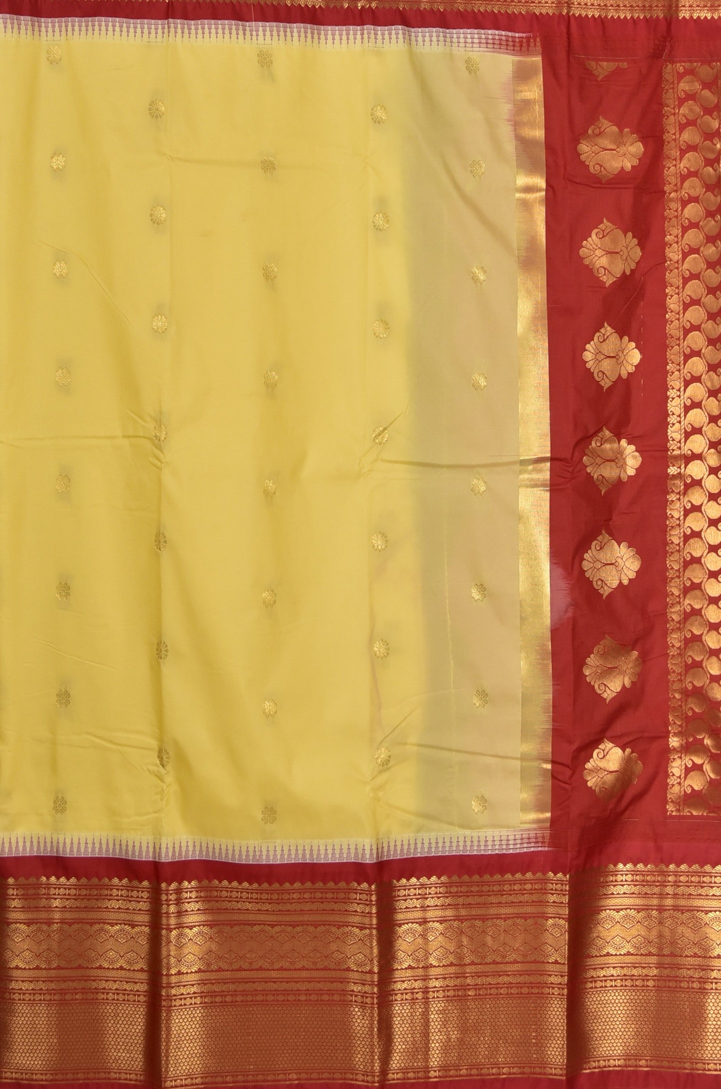 Regal Cream & Red Semi Gadwal Silk Saree