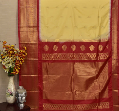 Regal Cream & Red Semi Gadwal Silk Saree