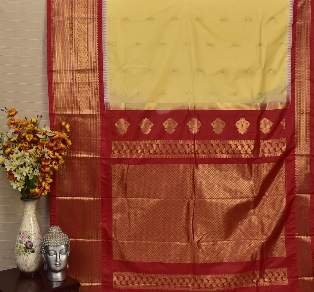 Regal Cream & Red Semi Gadwal Silk Saree