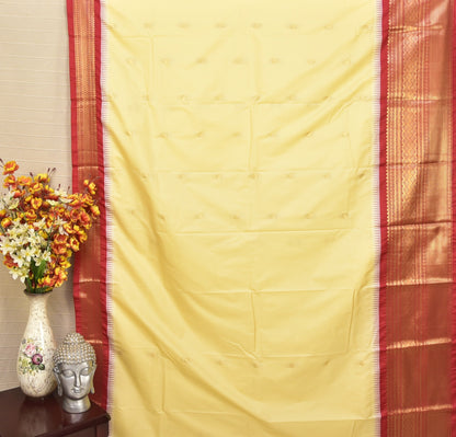 Regal Cream & Red Semi Gadwal Silk Saree