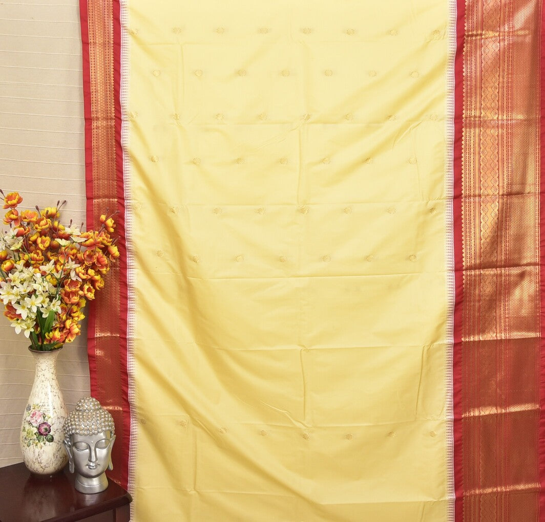 Regal Cream & Red Semi Gadwal Silk Saree