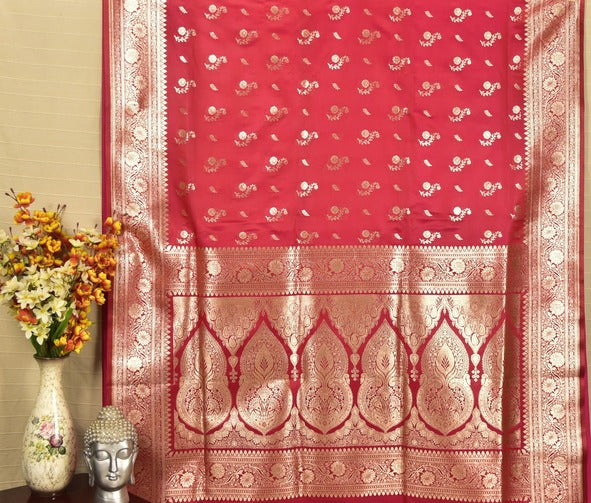 Crimson Pink Banarasi Mashru Silk Saree