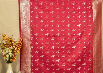 Crimson Pink Banarasi Mashru Silk Saree