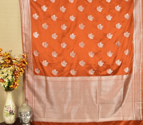 Rust Orange Mashru Banarasi Saree
