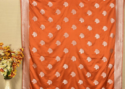 Rust Orange Mashru Banarasi Saree