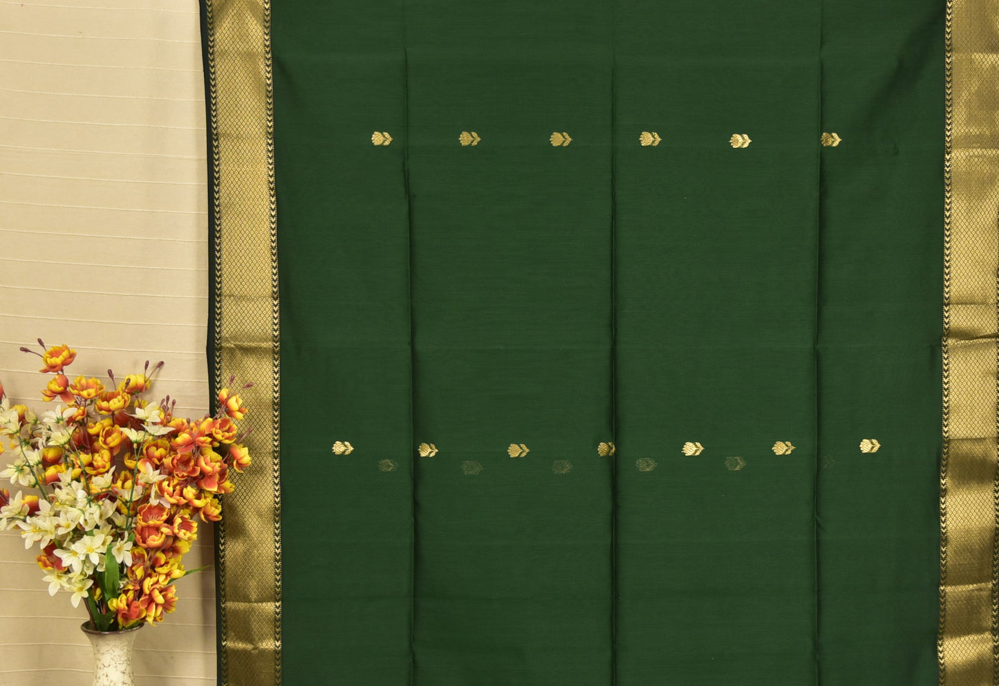 Deep Emerald Green Maheshwari Silk Cotton Saree