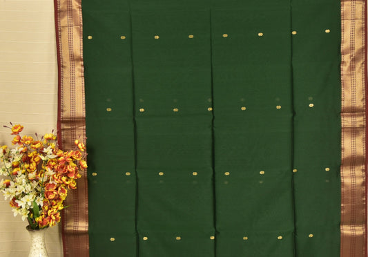 Imperial Bottle Green &  Crimson Red Maheshwari Silk Cotton Saree