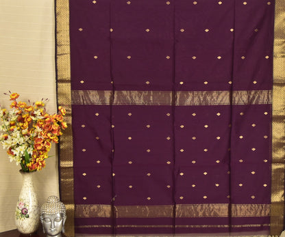 Deep Plum Maheshwari Silk Cotton Saree