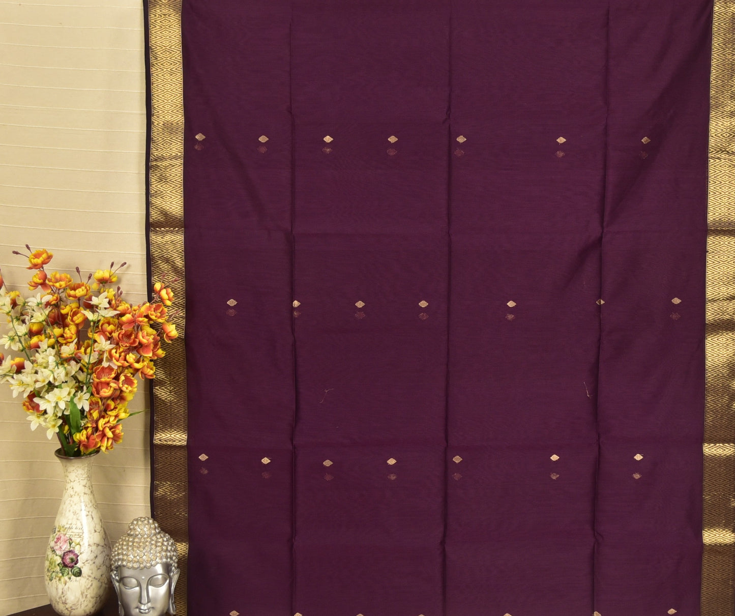 Deep Plum Maheshwari Silk Cotton Saree