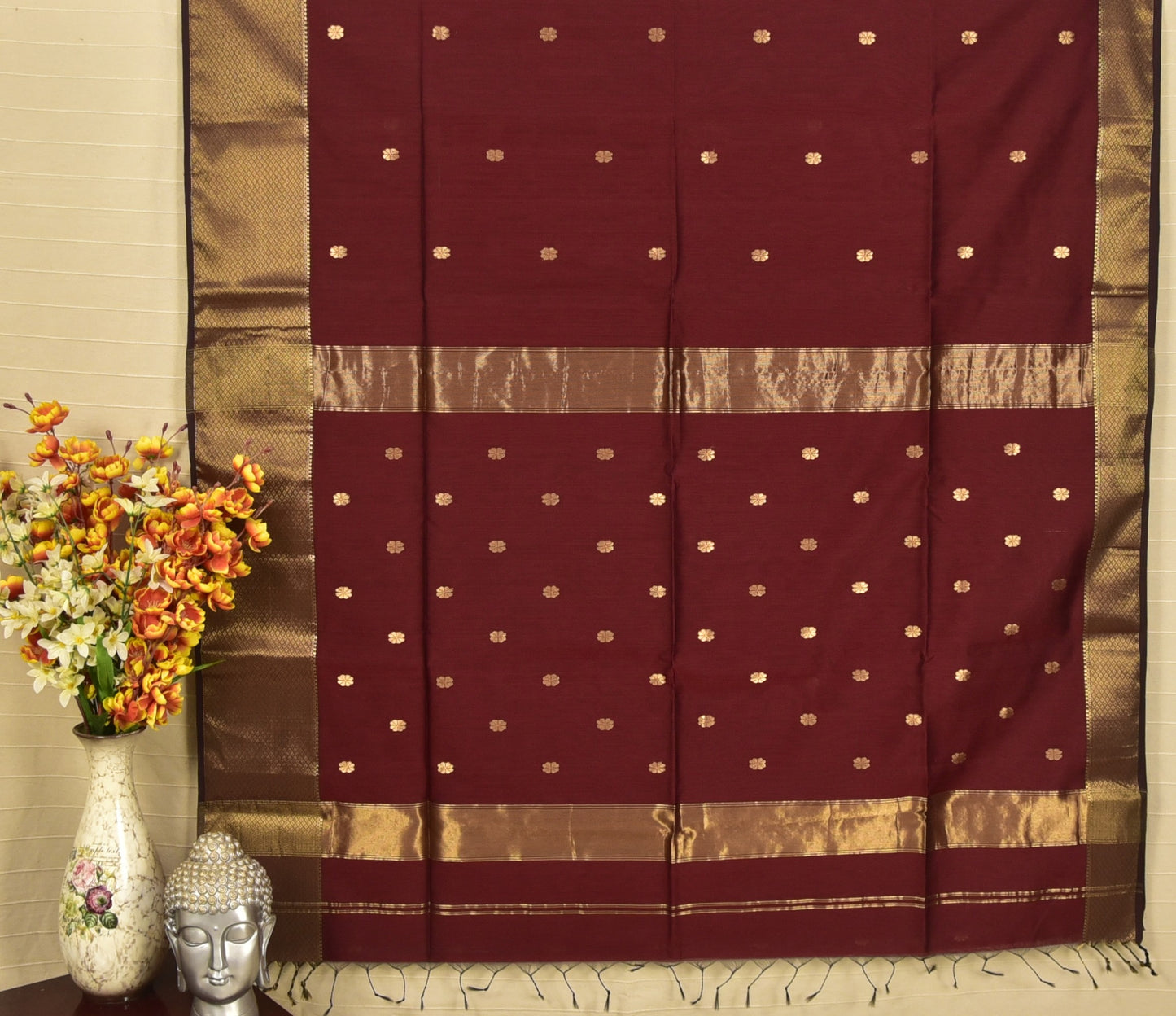 Imperial Maroon Maheshwari Silk Cotton Saree