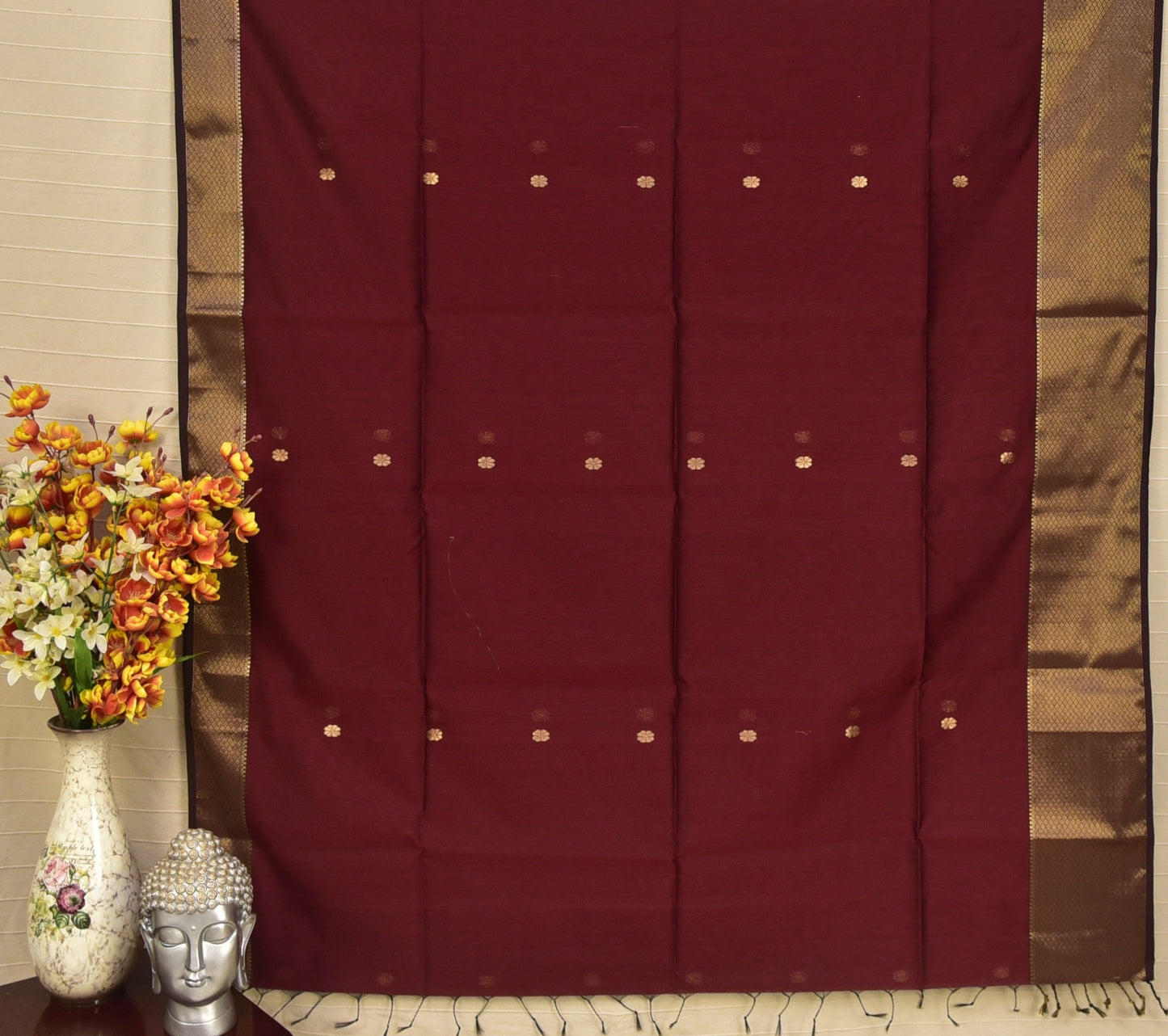 Imperial Maroon Maheshwari Silk Cotton Saree