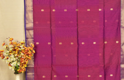 Graceful Crimson Maheshwari Silk Cotton Saree