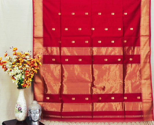 Deep Crimson Red Maheshwari Silk Cotton Saree