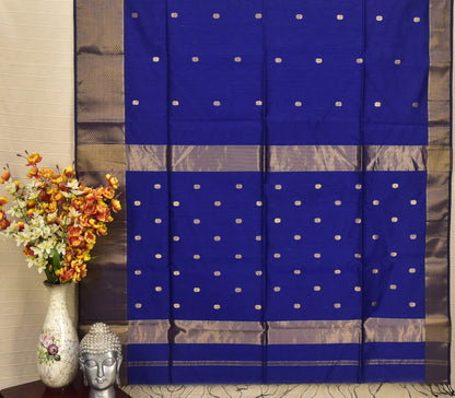 Royal Blue Maheshwari Silk Cotton Saree