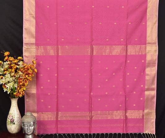 Vibrant Pink Maheshwari Silk Cotton Saree