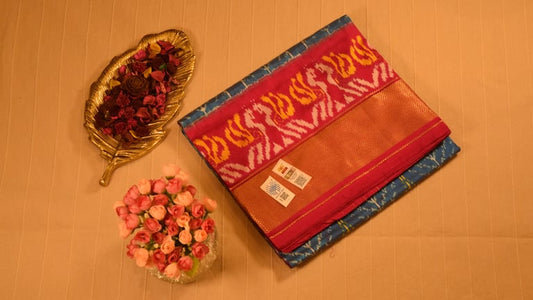 Deep Blue and Vibrant Pink Pure handloom Pochampally Ikat Silk saree