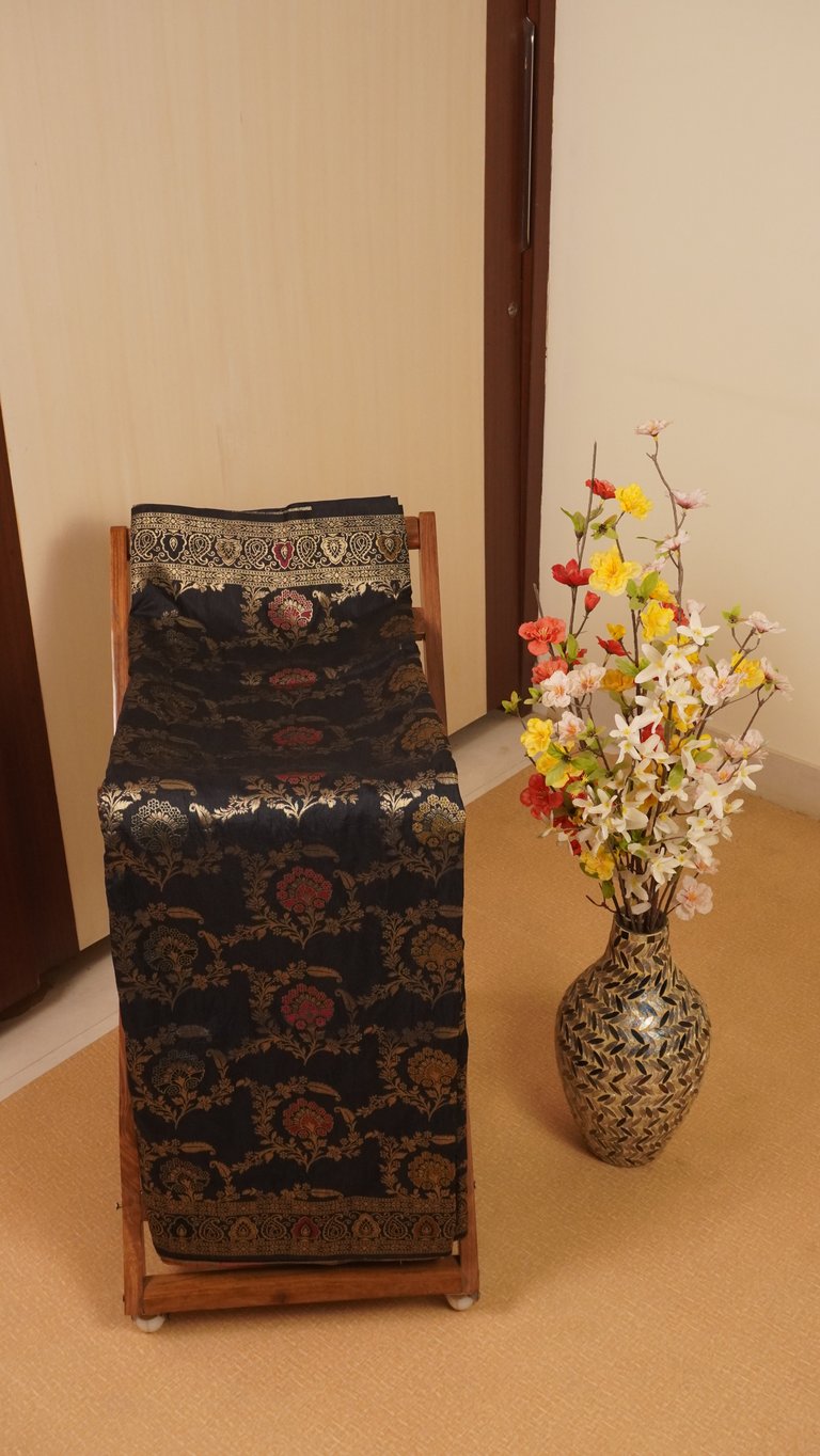 Black Semi Muga Banarasi Silk Saree with Rich Zari Work