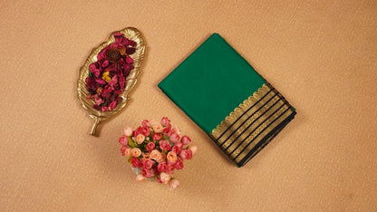 Emerald green Semi Mysore Crepe Silk Saree