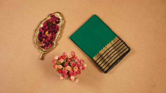 Emerald green Semi Mysore Crepe Silk Saree