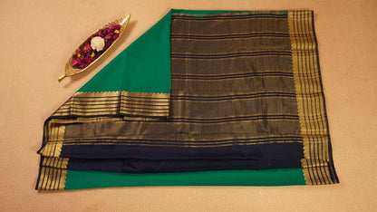 Emerald green Semi Mysore Crepe Silk Saree