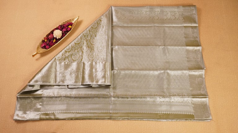 Silvery-green Semi Kanchivaram Tissue Silk Saree