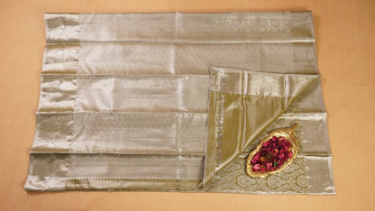 Silvery-green Semi Kanchivaram Tissue Silk Saree