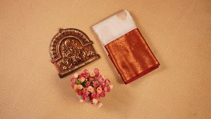 White and Red Semi Kanchivaram Silk Saree