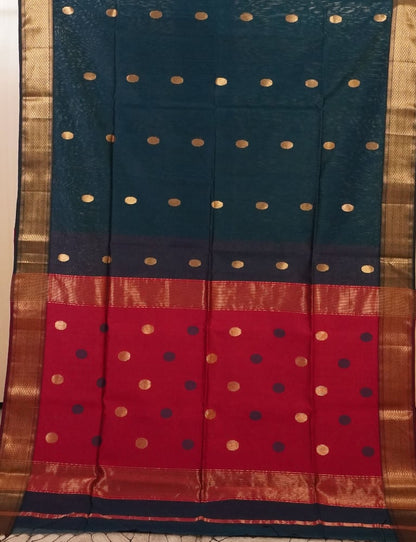 Deep Navy Blue and Pink Traditional Handloom Maheshwari Saree