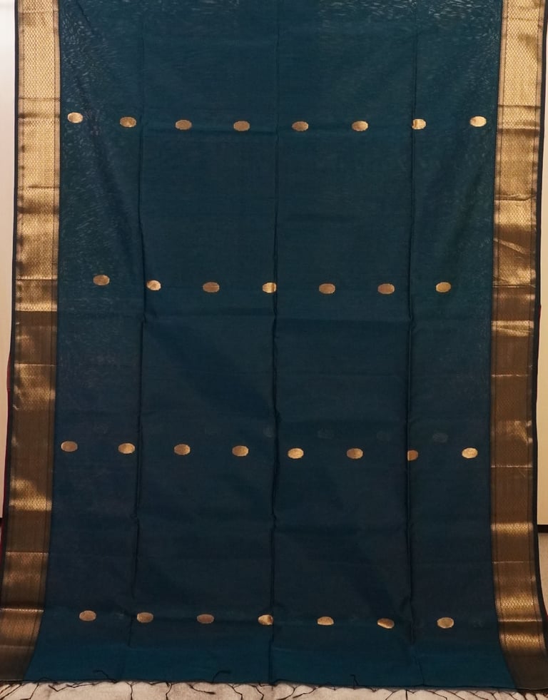 Deep Navy Blue and Pink Traditional Handloom Maheshwari Saree