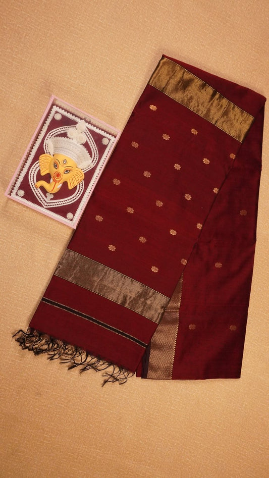 Rich Maroon Traditional Handloom Maheshwari Saree