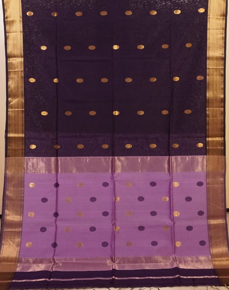 Deep Indigo and Soft Lavender Traditional Handloom Maheshwari Saree