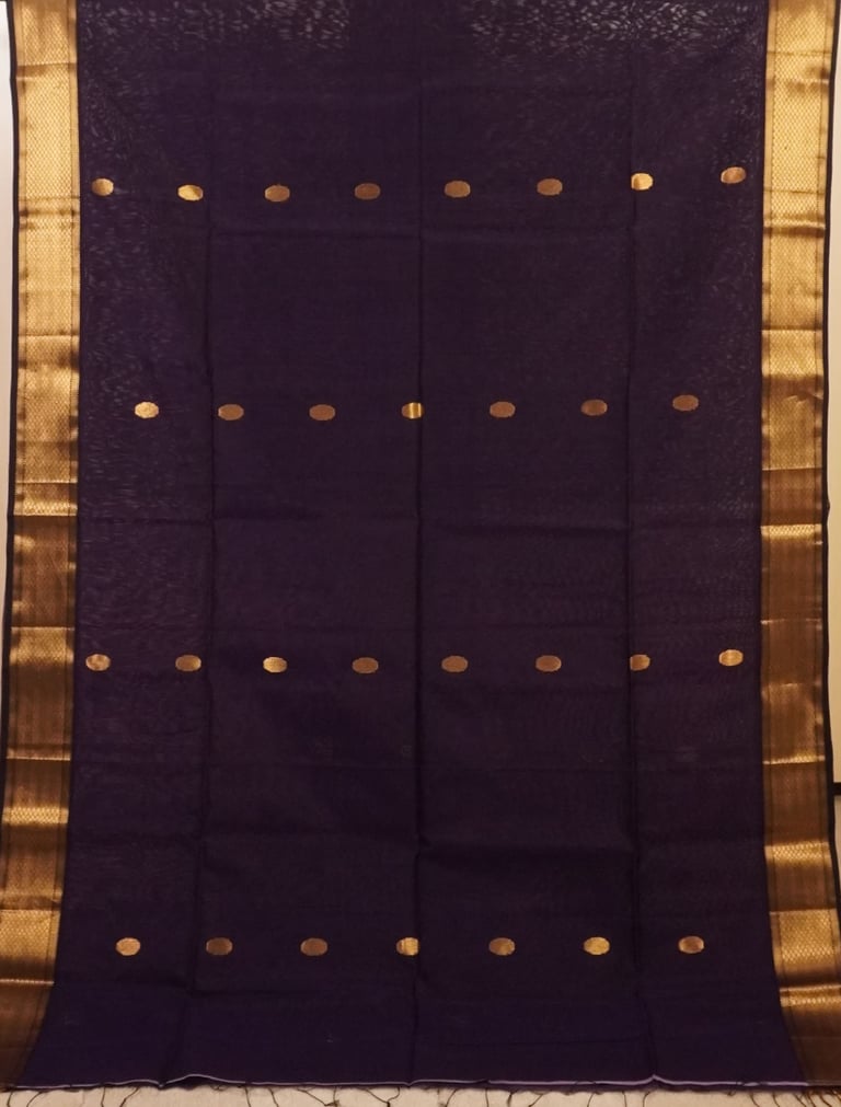 Deep Indigo and Soft Lavender Traditional Handloom Maheshwari Saree