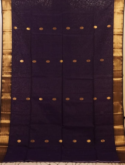 Deep Indigo and Soft Lavender Traditional Handloom Maheshwari Saree