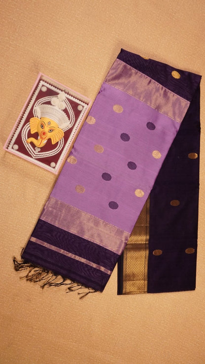 Deep Indigo and Soft Lavender Traditional Handloom Maheshwari Saree