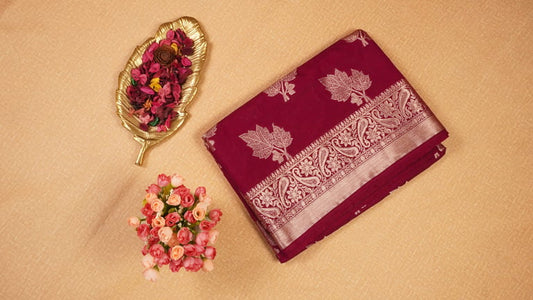 Dark Magenta Banarasi Semi Katan Silk Saree