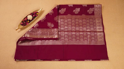 Dark Magenta Banarasi Semi Katan Silk Saree