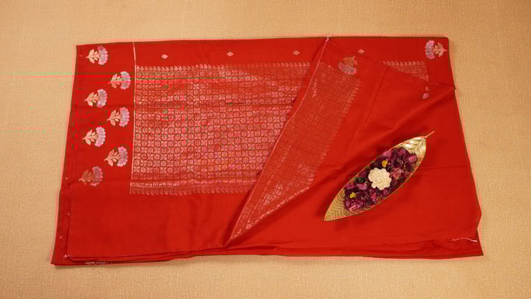Vermillion Red Semi Banarasi Silk Saree