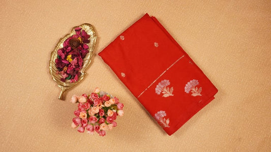 Vermillion Red Semi Banarasi Silk Saree