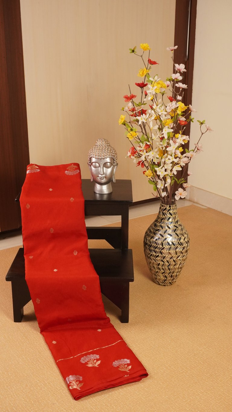Vermillion Red Semi Banarasi Silk Saree