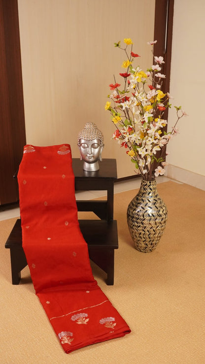 Vermillion Red Semi Banarasi Silk Saree