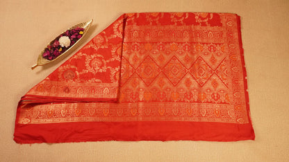 Red Semi Muga Banarasi Silk Saree with Rich Zari Work