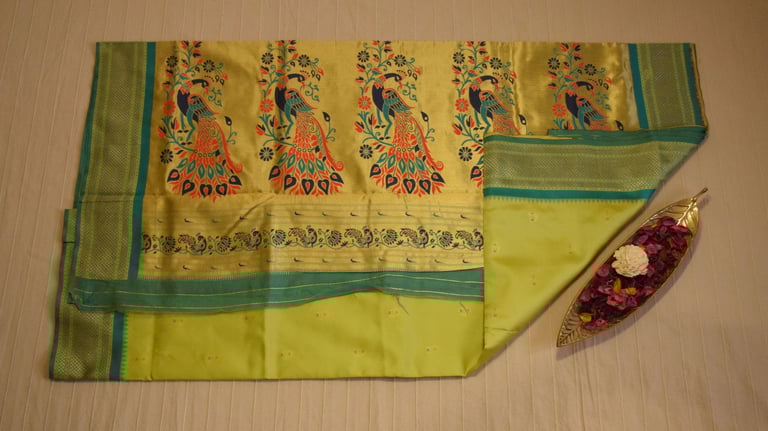 Vibrant Parrot Green Paithani Silk Saree