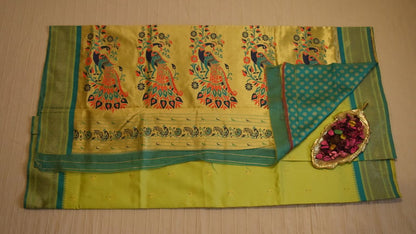 Vibrant Parrot Green Paithani Silk Saree