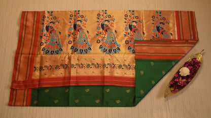 Regal Emerald Green Paithani Silk Saree